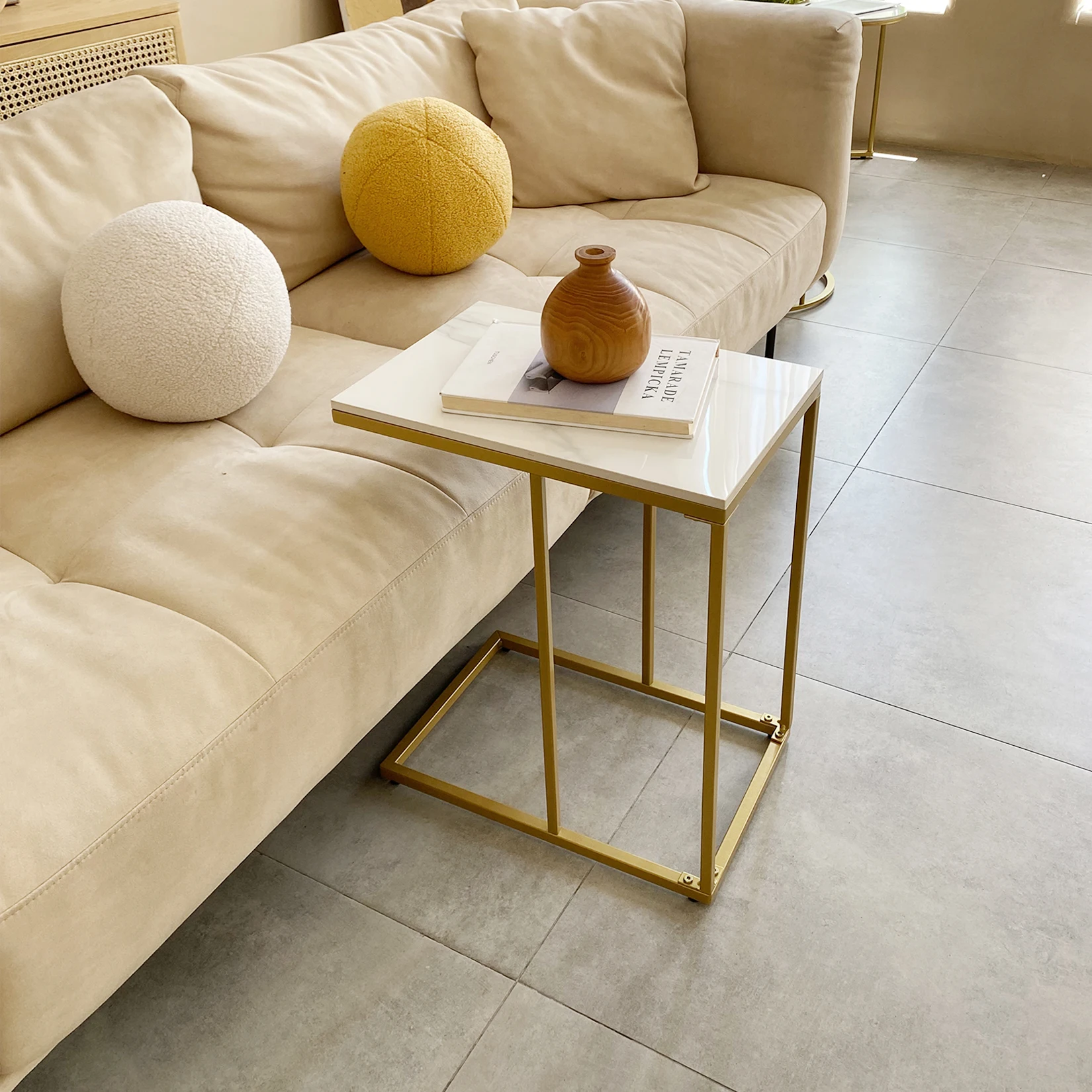 Marble Side End Table, C Shape - đánh giá và giá Desk Setup Minimalist